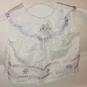 Little Lindsey 6 -9 months white lace with purple trim two piece outfit